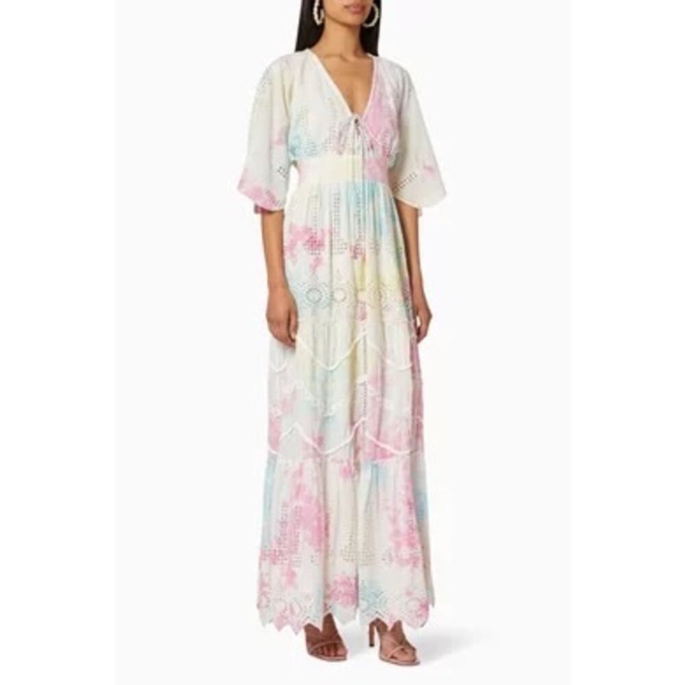 Hemant & Nandita Amara Maxi Dress Multicolor Cotton Boho Embroidered size XS
